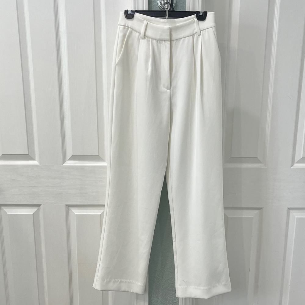 Women's White High-Rise Wide-Leg Trousers